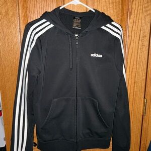 adidas Black Zip Hoodie with White Three-Stripes